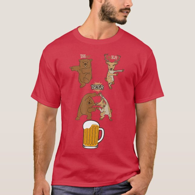 Cute Beer Drinker Bear Plus Deer Equals Beer T-Shirt (Front)