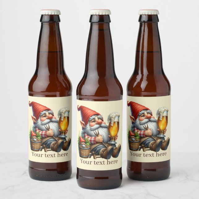 Cute beer gnome add text  bottle label (Bottles)