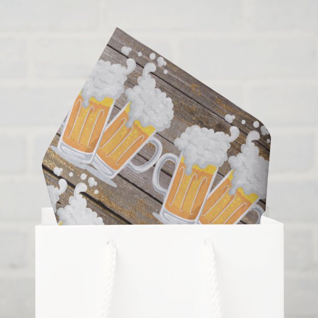 Cute beer mugs pattern faux wood tissue paper (Gift Bag)