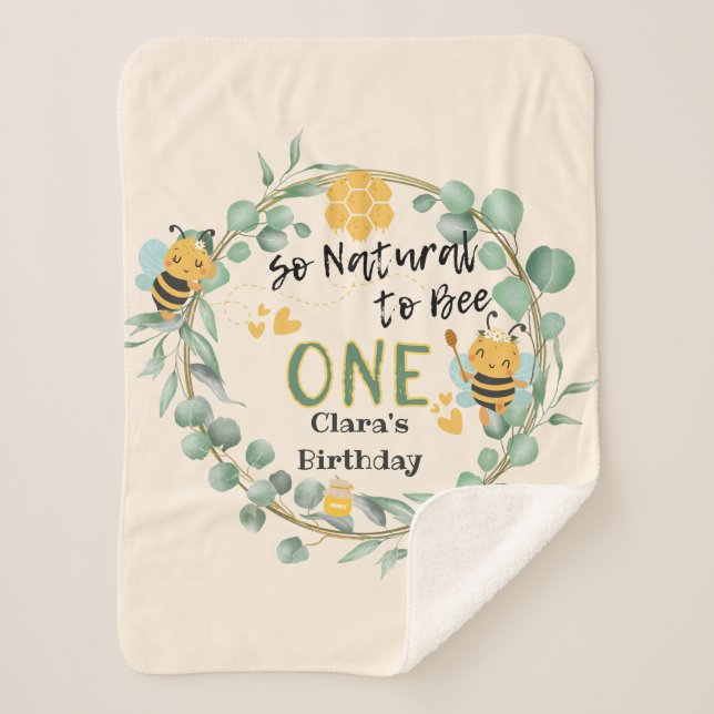 Cute Bees 1st First Birthday Party Gift Sherpa Blanket (Front)