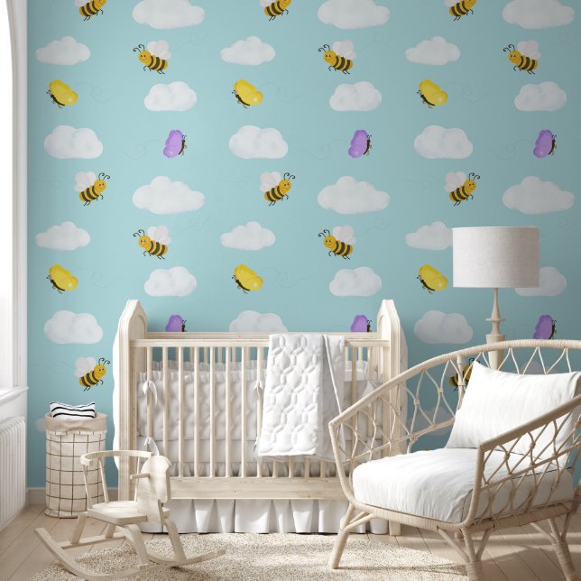 Cute bees and butterflies in sky wallpaper (Kids)