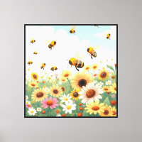 Cute bees and flowers illustration