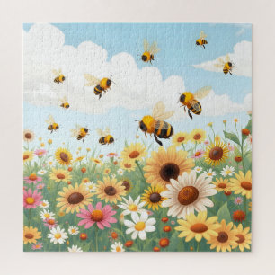Cute bees and flowers illustration jigsaw puzzle