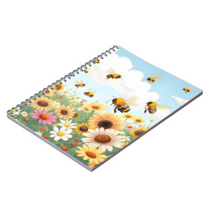 Cute bees and flowers illustration notebook