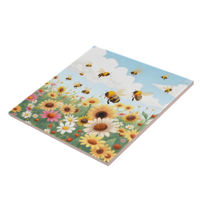 Cute bees and flowers illustration tile (Side)