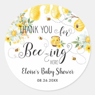 Cute Bees Bee Floral Birthday Baby Shower Favour Classic Round Sticker