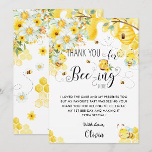 Cute Bees Bee Yellow Ivory Floral Birthday Party Thank You Card