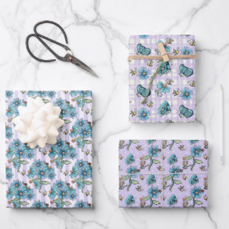 Cute Bees, Butterflies, Flowers and Ladybugs Wrapping Paper Sheet