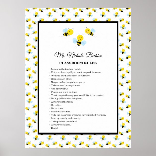 Cute Bees Classroom Poster (Front)