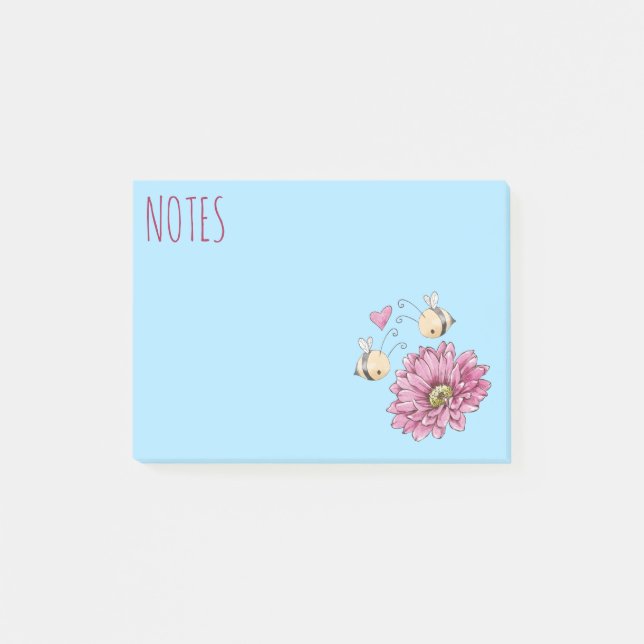Cute Bees Flower Post-It Notes (Front)