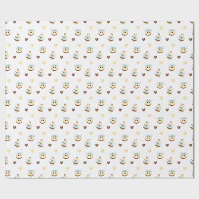 Cute Bees & Hearts Gift Wrapping Paper (Flat)