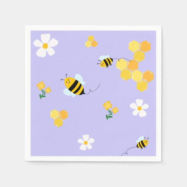 Cute Bees & Honeycomb Garden Pattern Napkin (Front)