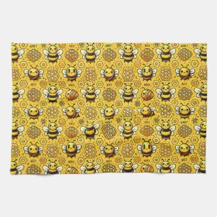 🐝 Cute Bees Honeycomb Kitchen Decor 🌼 Tea Towel