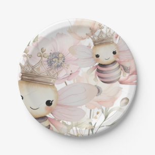 Cute Bees in Pastel Floral Background Paper Plate