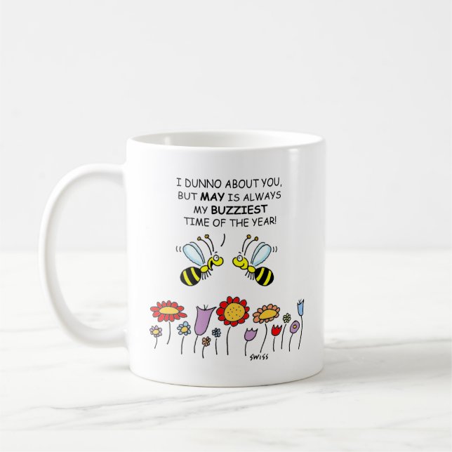 Cute Bees & May Flowers Gardener Mum 2-Sided  Coffee Mug (Left)