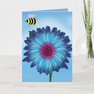 Cute Bees Meeting on Blue Flower Card