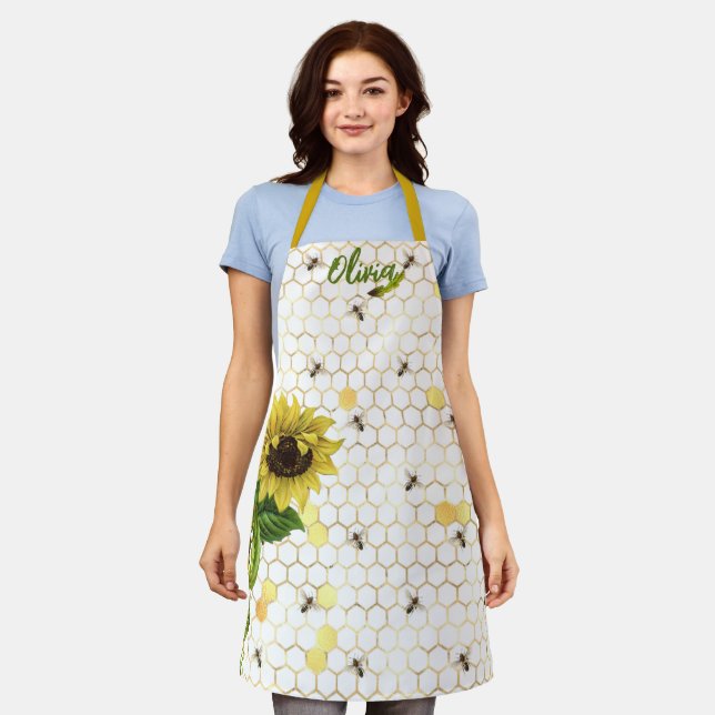 Cute Bees on Beehivs Sunflower White Chef Womens A Apron (Worn)