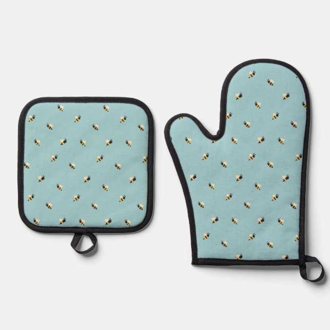  cute bees oven mitt & pot holder set (Front)