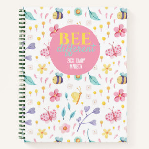 Cute Bees Pattern   Bee different quote  Notebook