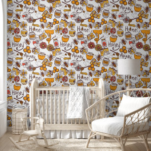 Cute bees unisex tiled pattern nursery wallpaper