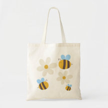 Cute Bees with a white Flowers Tote-Bag