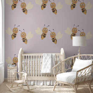 Cute Bees with Heart Wings Brown Yellow Purple Wallpaper