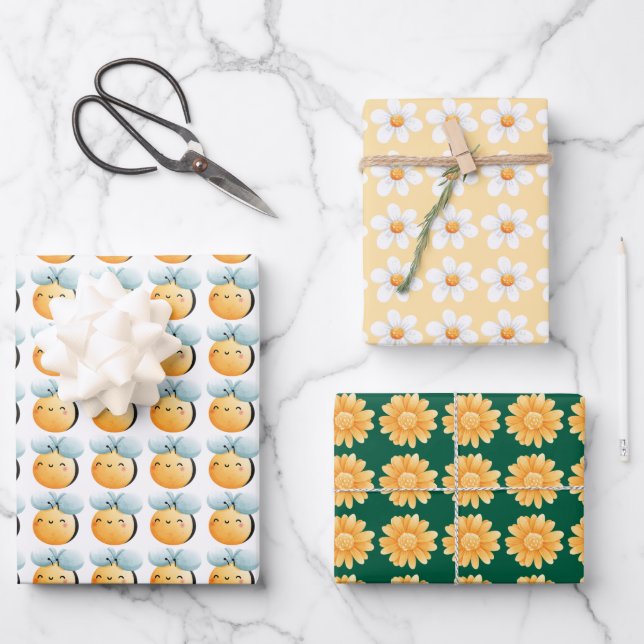 Cute bees wrapping paper. Gift wrapping.  Paper Sheet (Front)