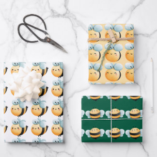 Cute bees wrapping paper. Gift wrapping. Paper Sheet