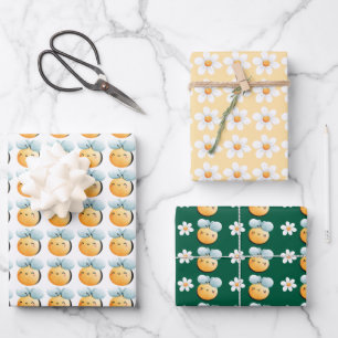 Cute bees wrapping paper. Gift wrapping.  Wrapping Paper Sheet