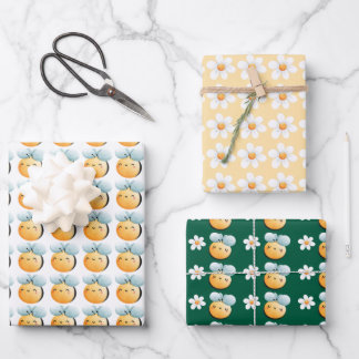 Cute bees wrapping paper. Gift wrapping. Wrapping Paper Sheet