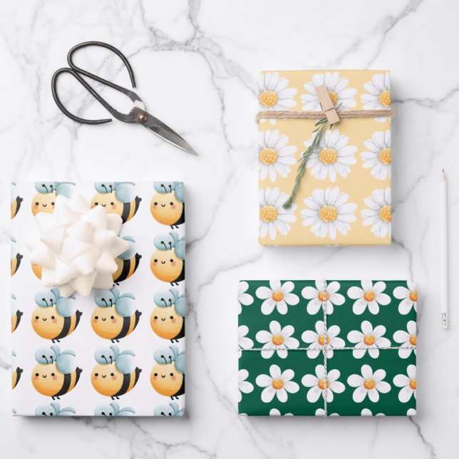 Cute bees wrapping paper. Gift wrapping.  Wrapping Paper Sheet (Front)