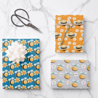 Cute bees wrapping paper. Gift wrapping. Wrapping Paper Sheet