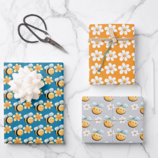Cute bees wrapping paper. Gift wrapping. Wrapping Paper Sheet