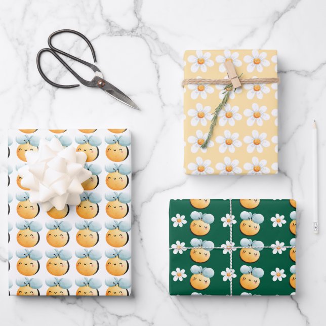 Cute bees wrapping paper. Gift wrapping.  Wrapping Wrapping Paper Sheet (Front)