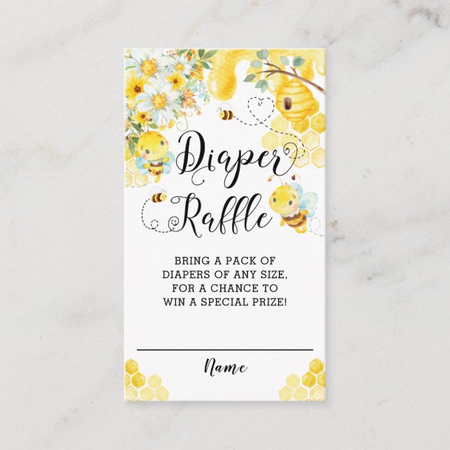 Cute Bees Yellow Floral Baby Shower Diaper Raffle Enclosure Card (Front)
