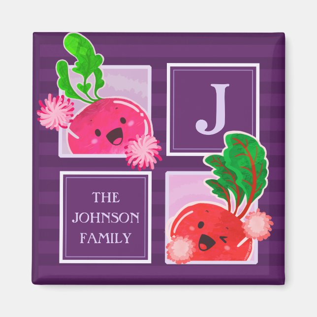 Cute Beet Radish | Monogram Magnet (Front)