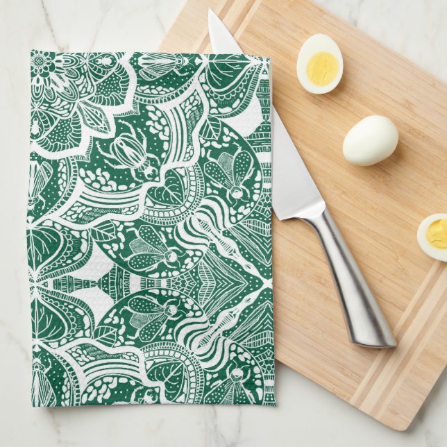 Cute Beetles Mandala Hand-Drawn Tea Towel (Quarter Fold)