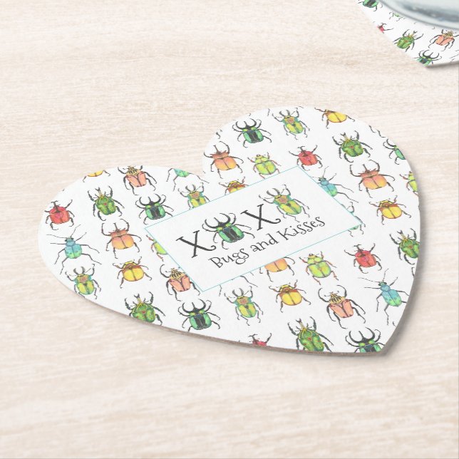 Cute Beetles Paper Coaster (Angled)