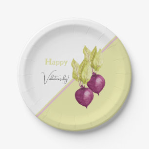 Cute Beets in Love Watercolor Hand-painted Paper Plate