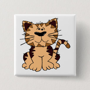 CUTE BEIGE AND BROWN big head CAT 15 Cm Square Badge