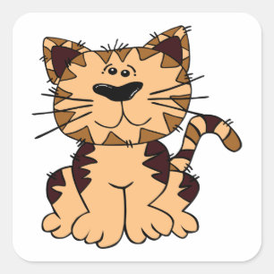 CUTE BEIGE AND BROWN big head CAT Square Sticker