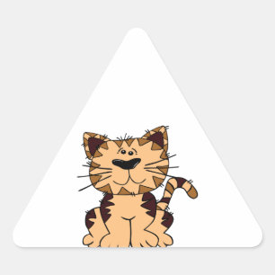CUTE BEIGE AND BROWN big head CAT Triangle Sticker