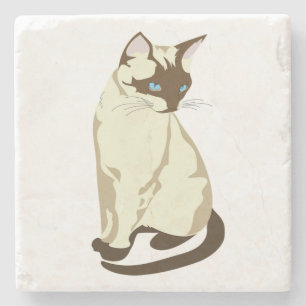 CUTE BEIGE AND BROWN CAT WITH BLUE EYES STONE COASTER