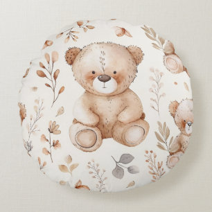 Cute Beige Baby Bear Round Cushion