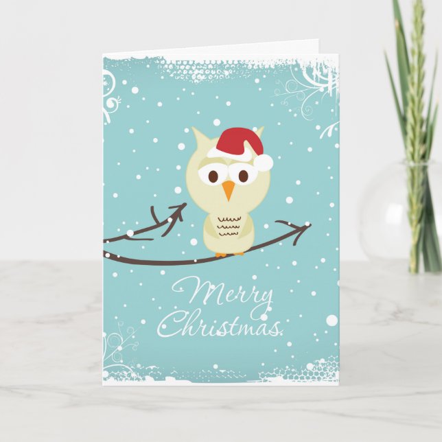 Cute Beige Bird On A Branch Holiday Card (Front)