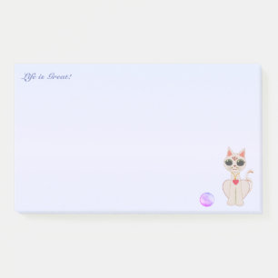 Cute Beige Cat Cartoon on Light Blue Post-it Notes