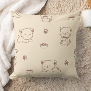 Cute Beige Cat Pattern (1) Cushion