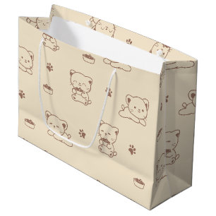 Cute Beige Cat Pattern (1) Large Gift Bag