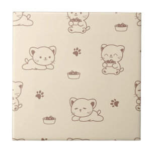 Cute Beige Cat Pattern (1) Tile