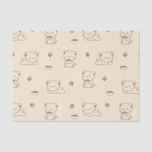 Cute Beige Cat Pattern (1) Tissue Paper